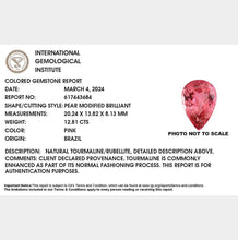 Load image into Gallery viewer, 12.81ct Pink Pear Shape  Brazil Tourmaline, IGI Certified
