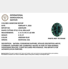 Load image into Gallery viewer, 0.76ct Greenish Blue Oval Brilliant Montana Sapphire
