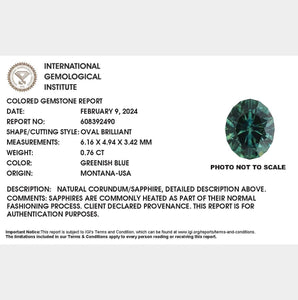 0.76ct Greenish Blue Oval Brilliant Montana Sapphire