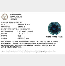 Load image into Gallery viewer, 1.04ct Blue Round Brilliant Montana Sapphire
