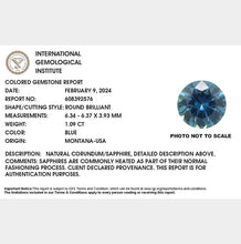 Load image into Gallery viewer, 1.09ct Blue Round Brilliant Montana Sapphire
