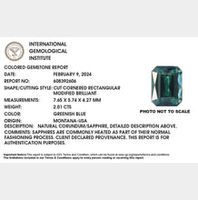 Load image into Gallery viewer, 2.01ct Greenish Blue Cut Cornered Rectangular Modified Brilliant Montana Sapphire
