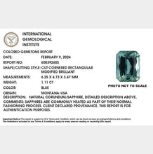 Load image into Gallery viewer, 1.11ct Blue Cut Cornered Rectangular Modified Brilliant Montana Sapphire
