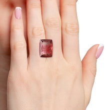 Load image into Gallery viewer, 20.49ct Orangy Pink Cushion Cut Pink Brazil Tourmaline, IGI Certified
