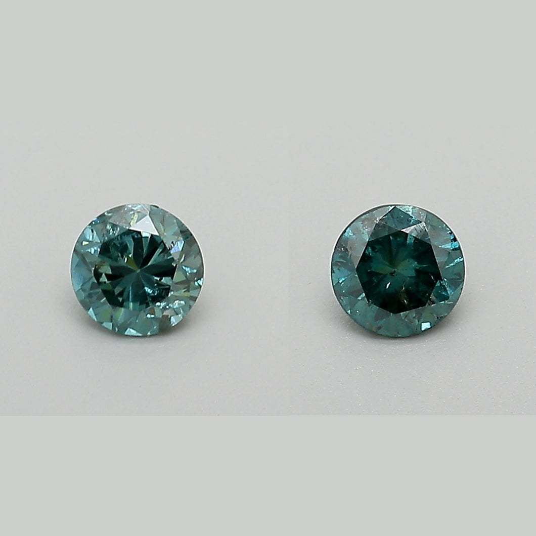 0.54ctw Fancy Green Blue (Irradiated) I3 Round Brilliant Diamond Pair