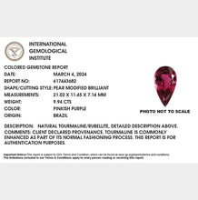 Load image into Gallery viewer, 9.94ct Pinkish Purple Pear Shape Pink Brazil Tourmaline, IGI Certified
